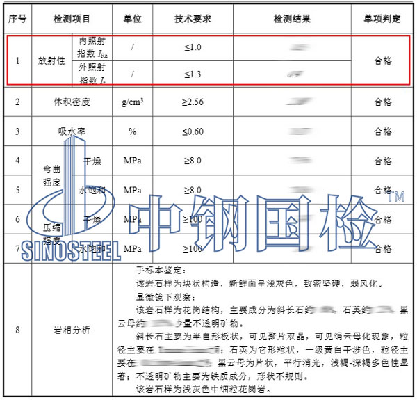 花崗巖放射性檢測項目結(jié)果