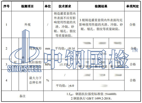 灌漿套筒檢測項(xiàng)目結(jié)果