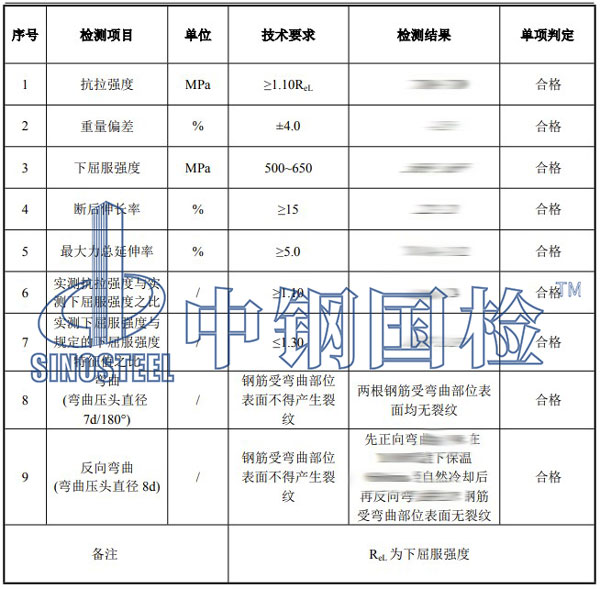 儲罐用螺紋鋼筋檢測項目結果